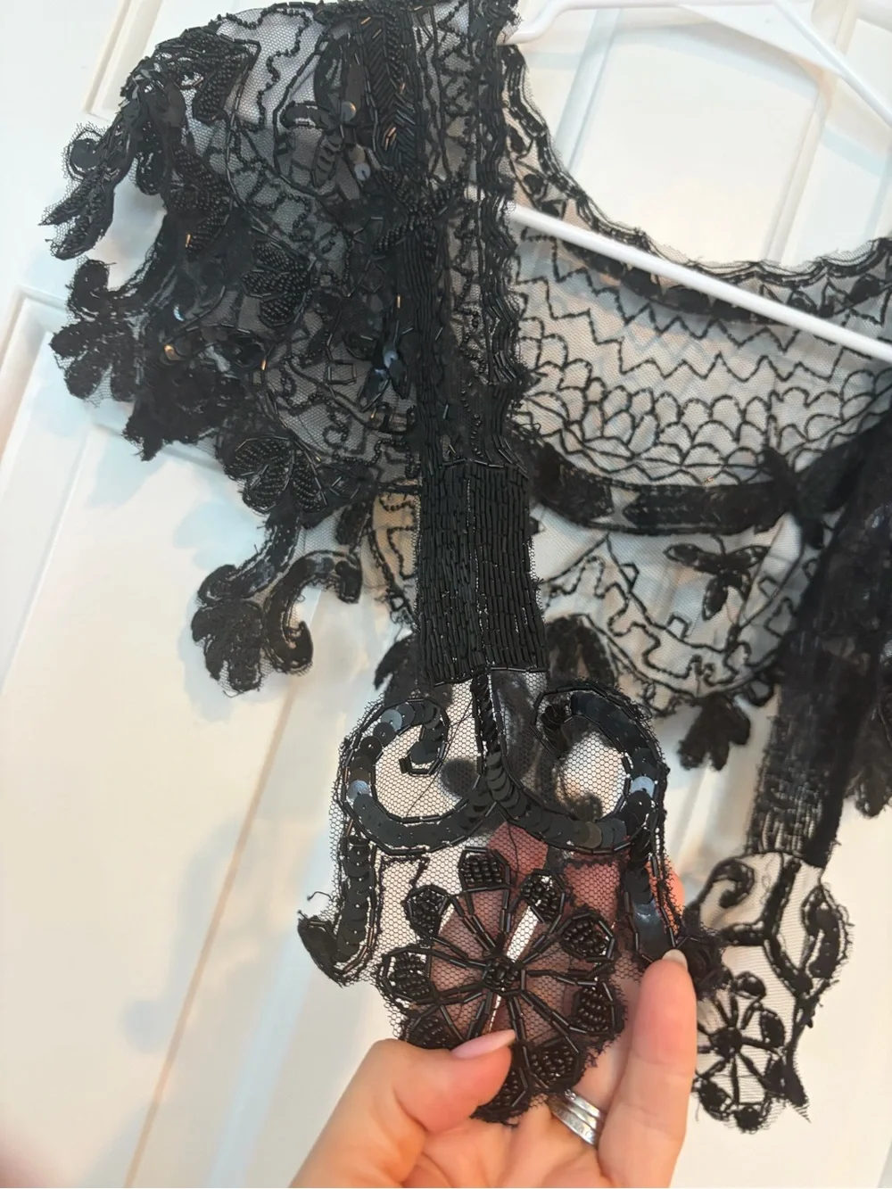 Vintage black Lace Beaded Sequin Capelet Collar Bolero Shrug